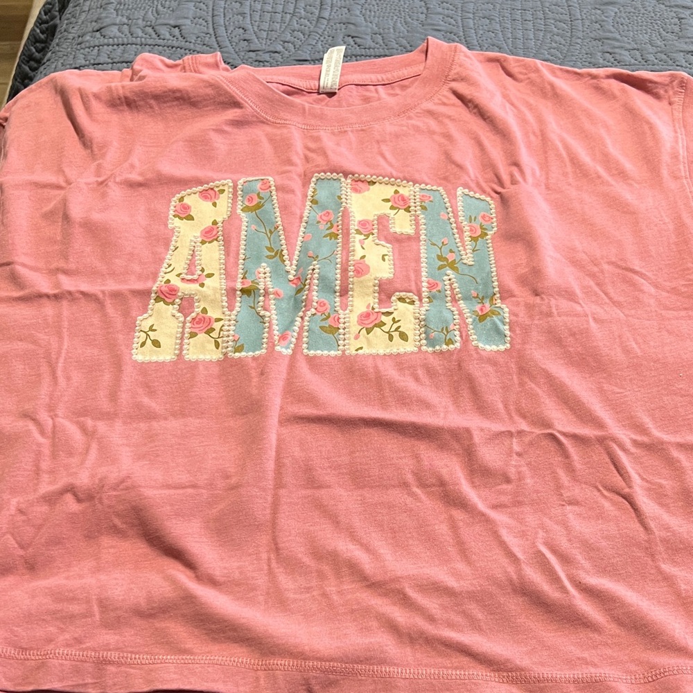 Pink AMEN Floral Appliqué Crop Top